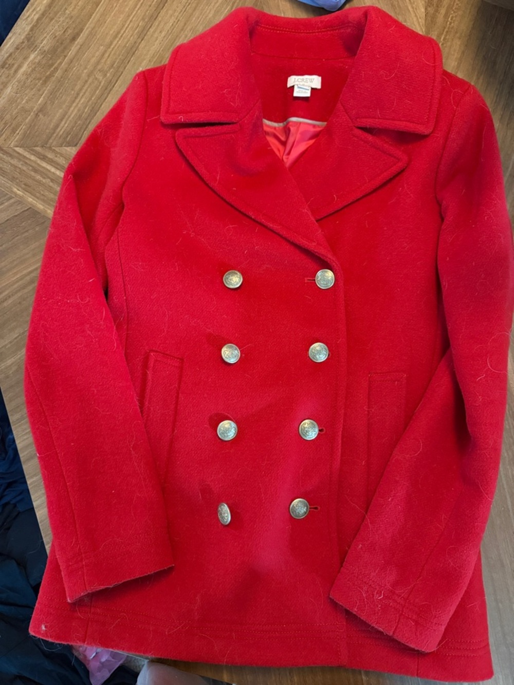 J. Crew Red Double-Breasted Wool Peacoat with Gold Buttons Size 0